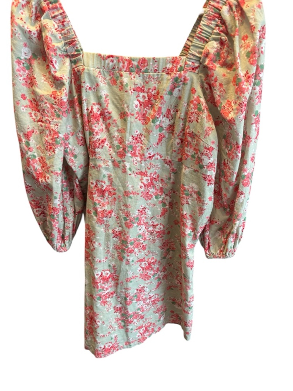 ⭐️Floral Puff Sleeve Square Neck Mini Dress in Mint and Coral